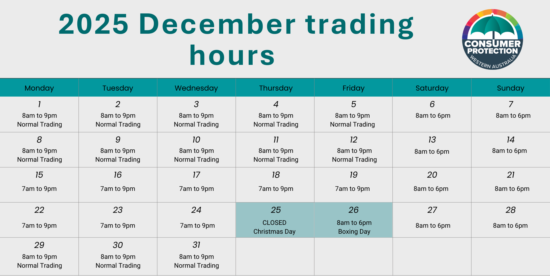 2025 December trading hours