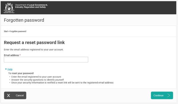 Screenshot of AssociationsOnline - Forgot Password screen
