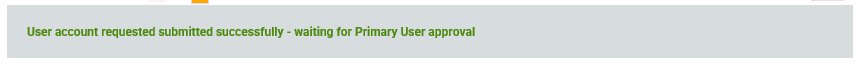 Screenshot of AssociationsOnline - User account request submitted successfully