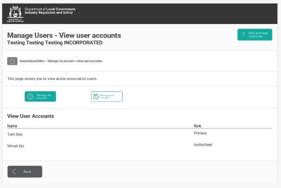 AssociationsOnline - AO Help Guide 3 - View user accounts screen