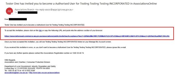 Screenshot of email with invitation link