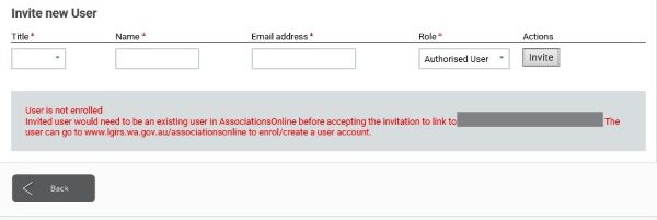 Screenshot of AssociationsOnline - User is not enrolled message