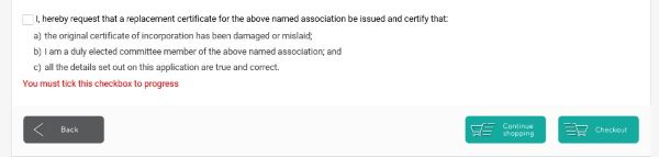 Screenshot of AssociationsOnline - Declaration at Checkout