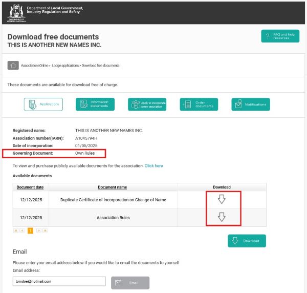 Screenshot of AssociationsOnline - Download free documents screen