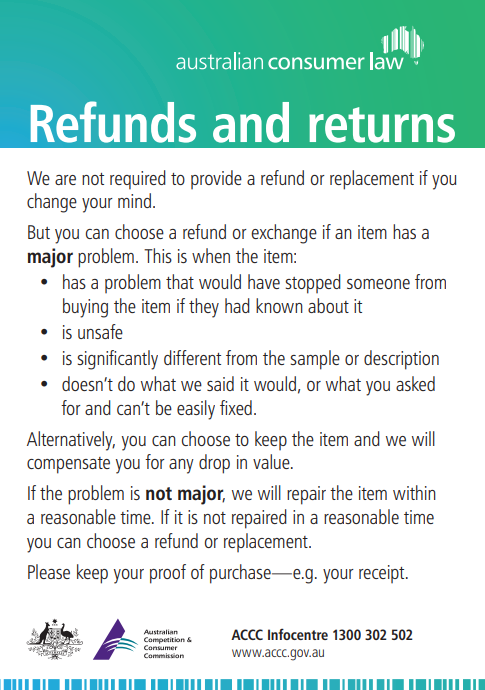 Refunds and returns sign